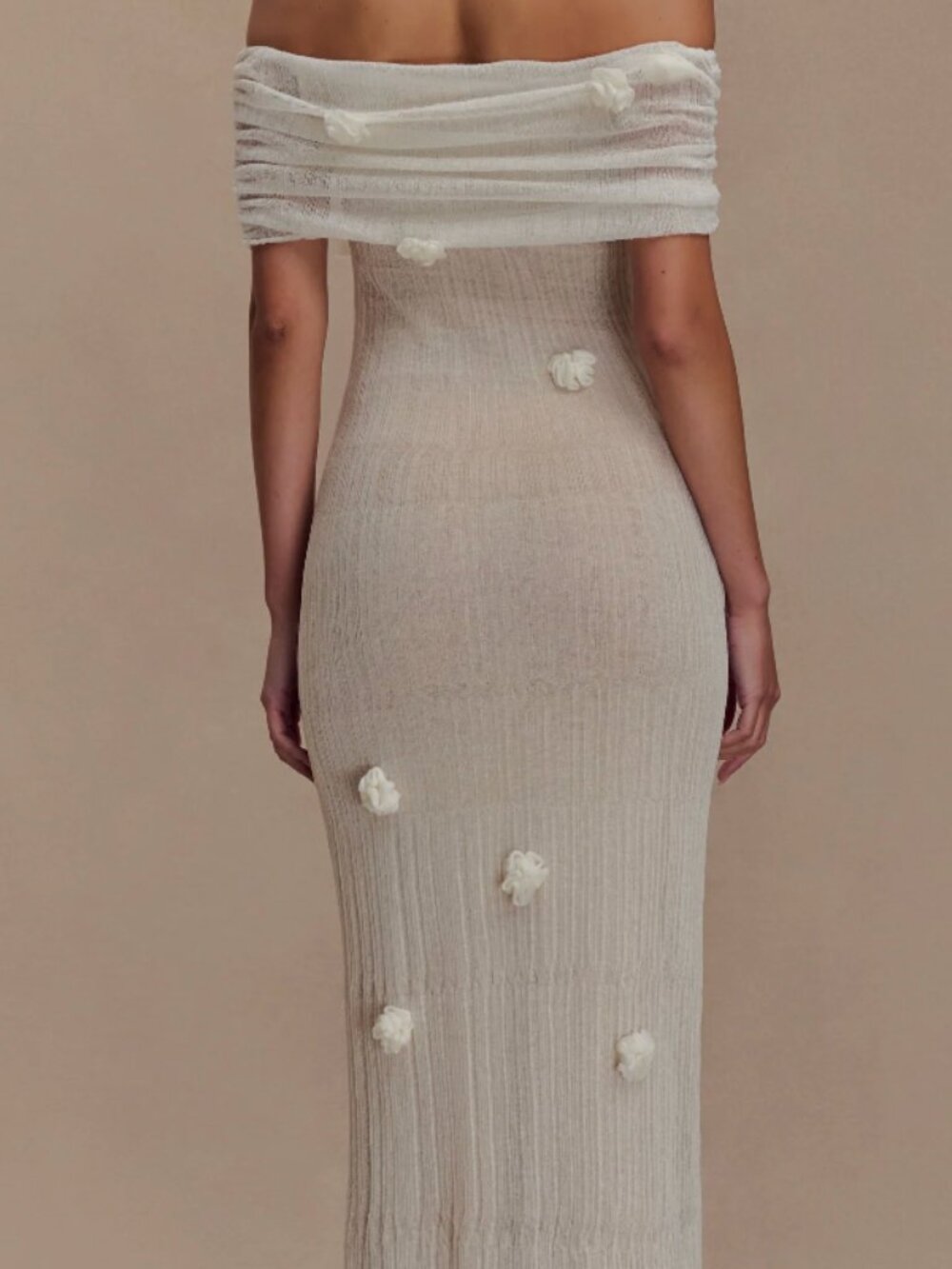 Meshki Brynn Orchid Knit Off-Shoulder Ivory Maxi Dress - Picture 2 of 2